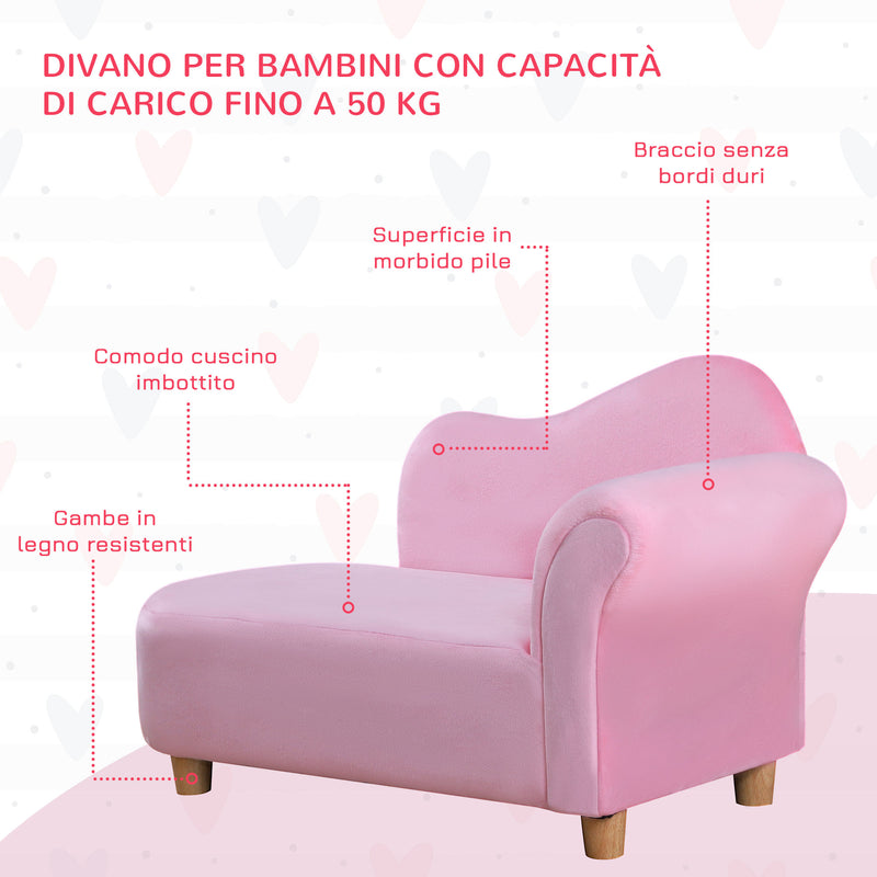 Divano per Bambini 80x40x49 cm in Pile Rosa-6