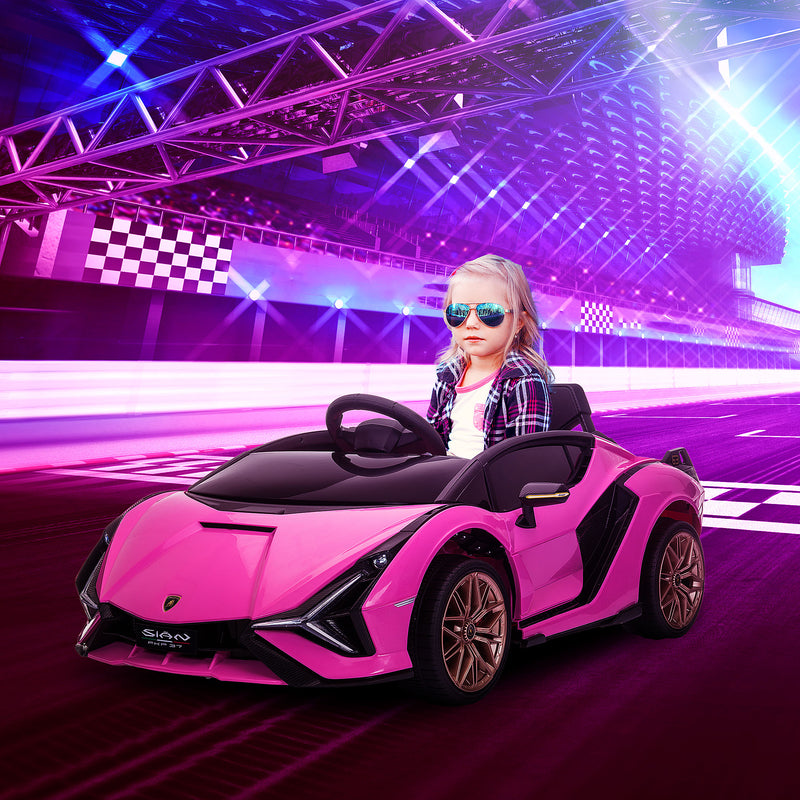 Macchina Elettrica per Bambini 12V con Licenza Lamborghini Sian FKP 37 Rosa-2