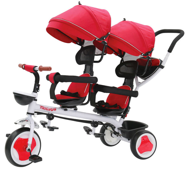 Kidfun Tricygò Roter faltbarer Zwillings-Dreirad-Kinderwagen mit 360° drehbarem Sitz sconto