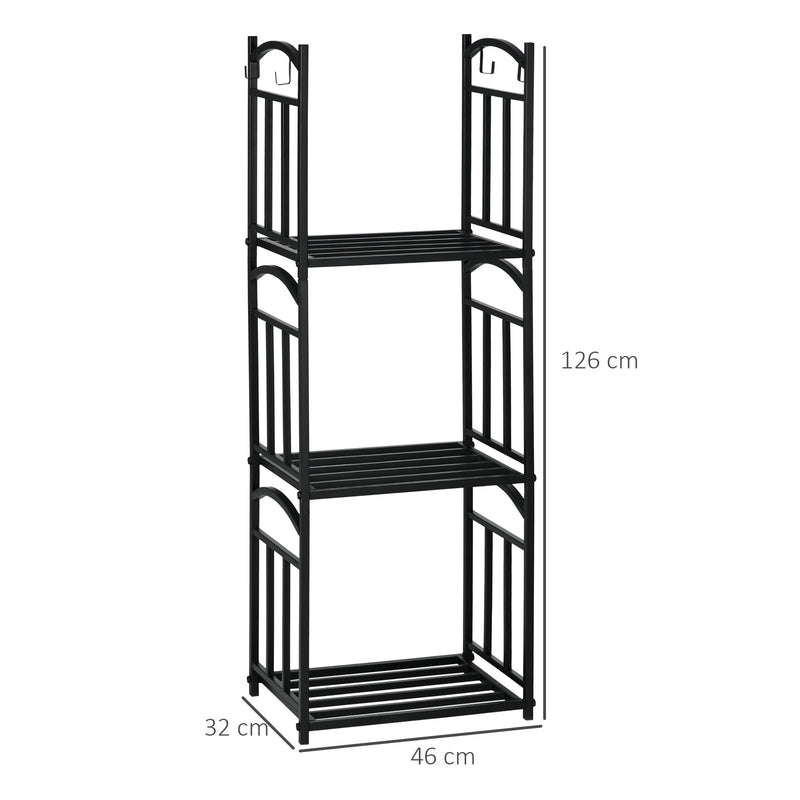 Portalegna 3 Livelli 46x32x126 cm in Metallo con Ganci per Attrezzi Nero-3