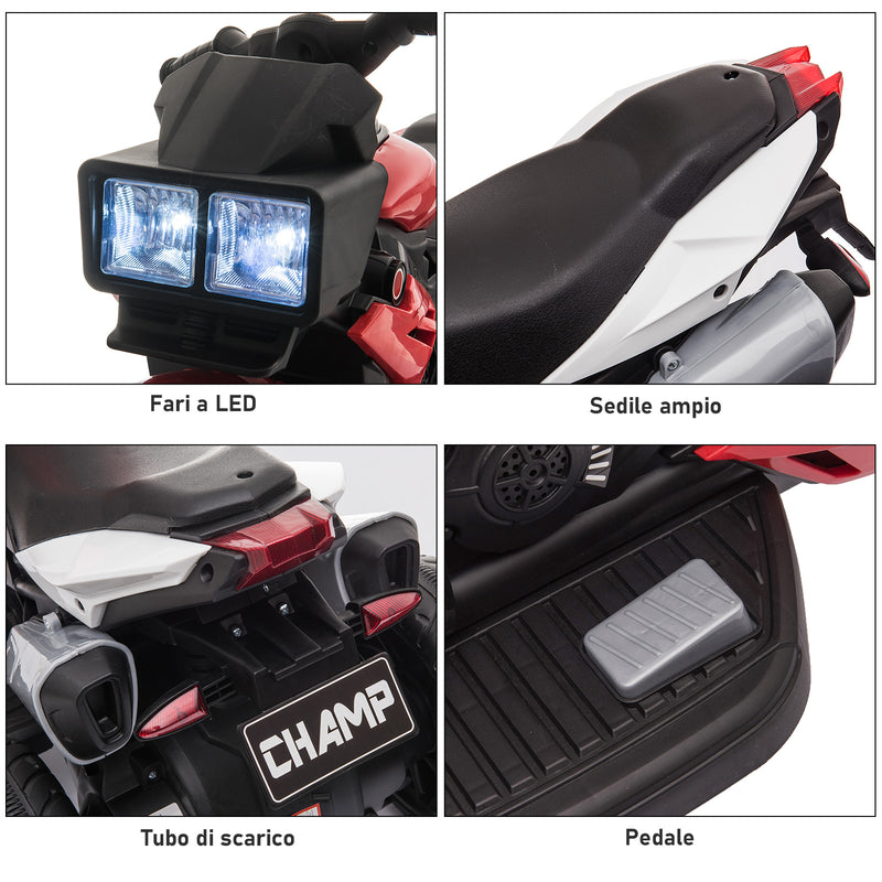 Moto Elettrica per Bambini 6V con 3 Ruote Rosso-4