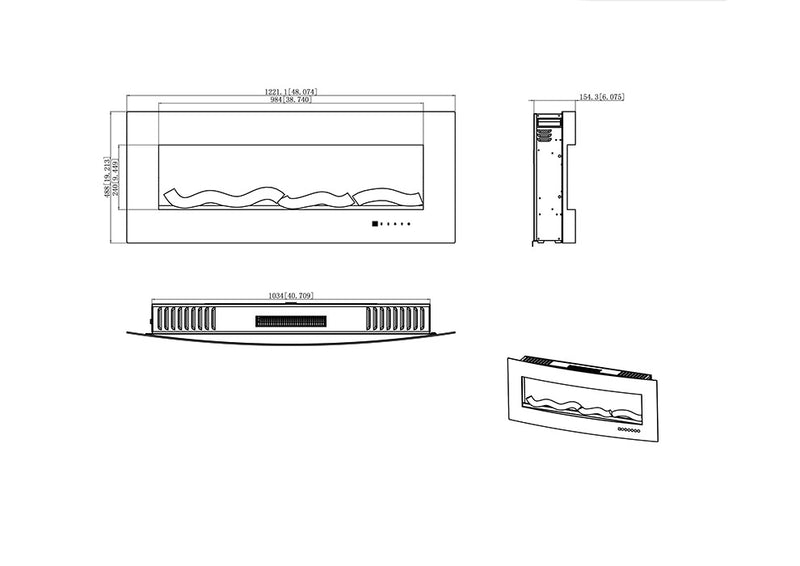 Camino Elettrico da Pavimento 55x122,2x15,7 cm Effetto Fiamma 1500W Archi-8