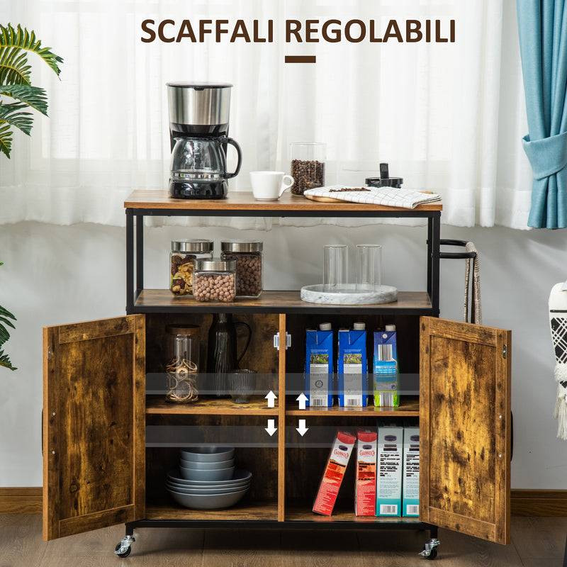 Carrello da Cucina con Ripiano Aperto 90x40x90 cm in Truciolato e Acciaio Marrone-5