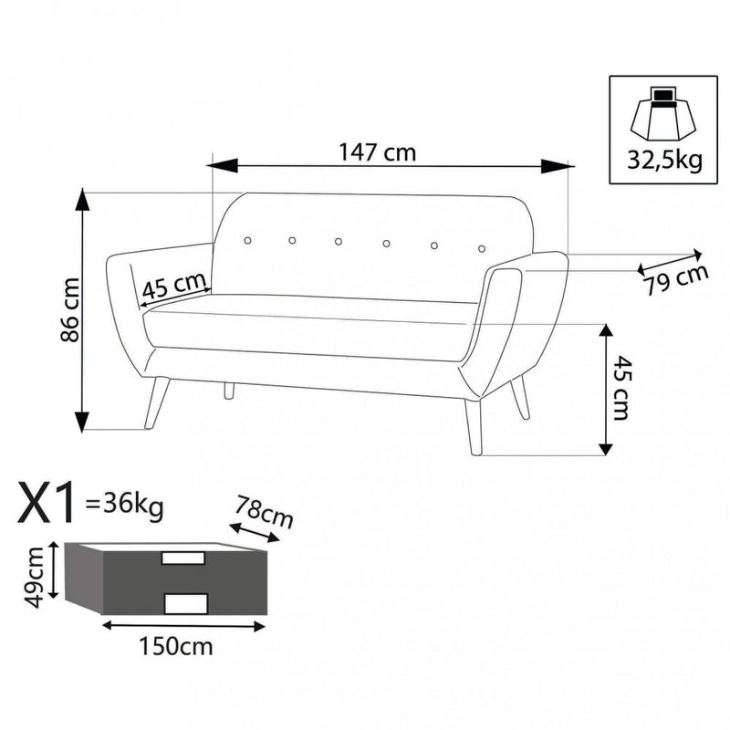 Divano 2 Posti Burton 147x79x86 h cm in Tessuto Blu-7