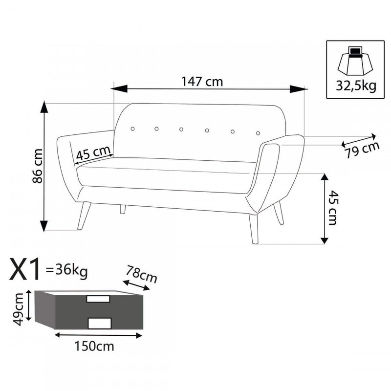 Divano 2 Posti Burton 147x79x86 h cm in Tessuto Grigio chiaro-8