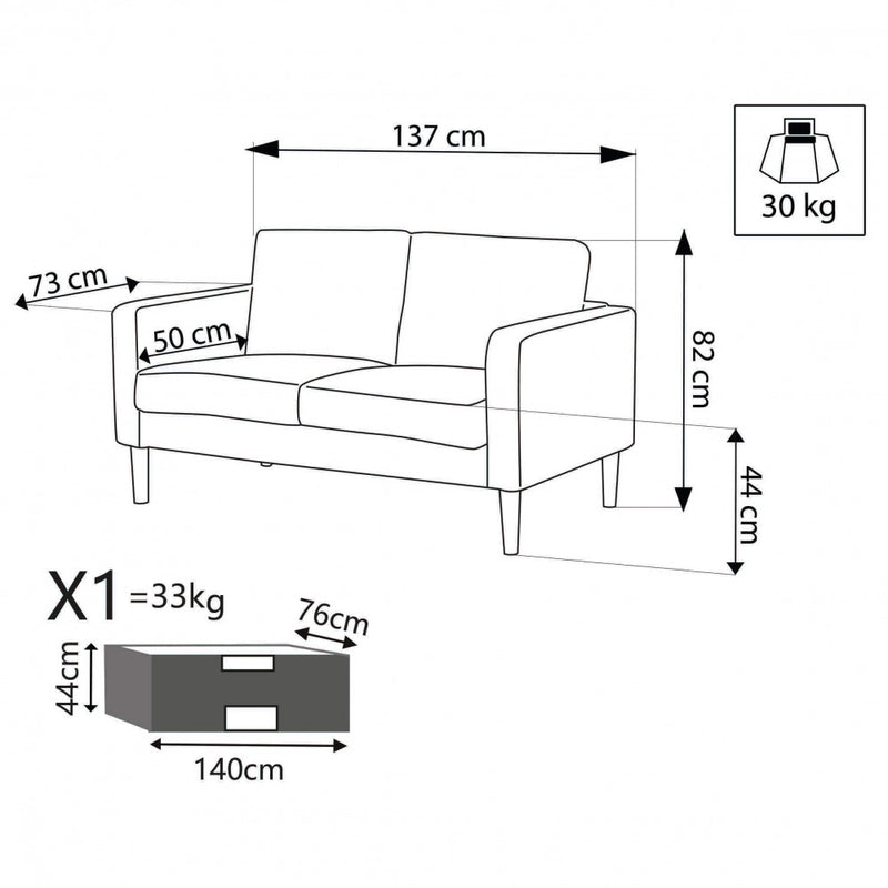 Divano 2 Posti Ramsey 137x73x82 h cm in Tessuto Grigio chiaro-6