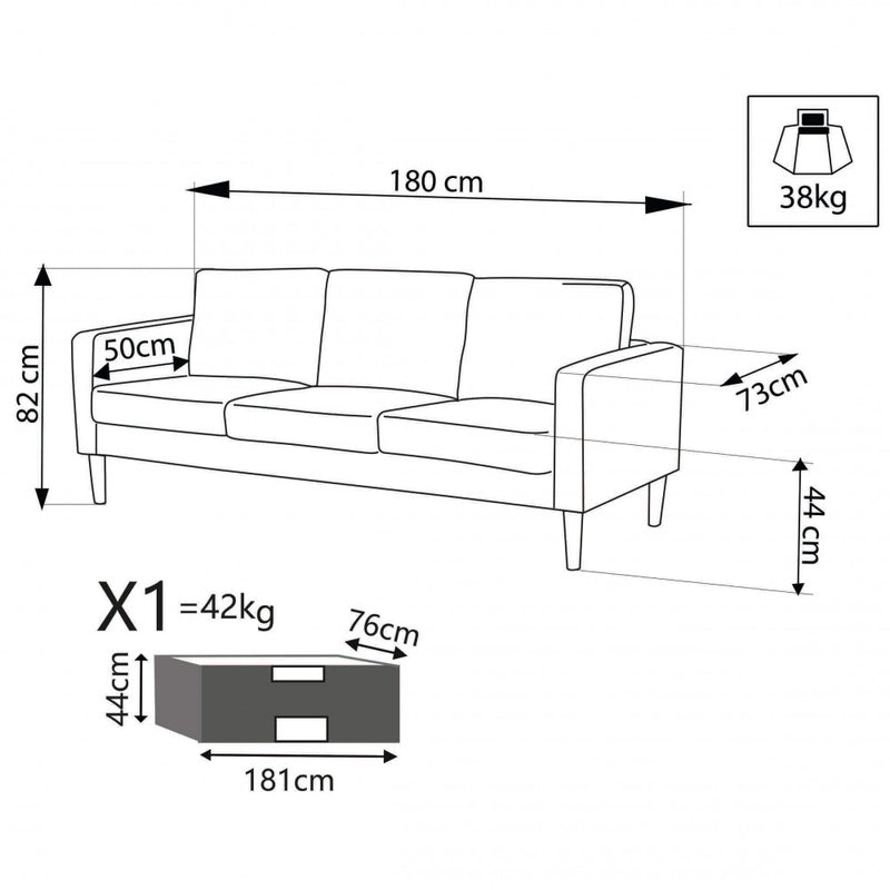 Divano 3 Posti Ramsey 180x73x82 h cm in Tessuto Grigio scuro-8