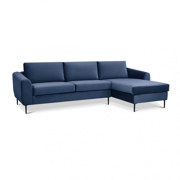 online Sofa mit Chaiselongue Gregory aus blauem Stoff