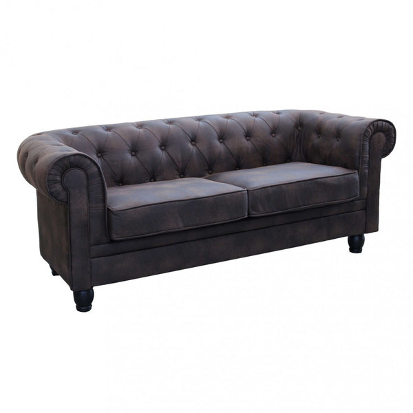 Chesterfield 3-Sitzer-Sofa 197 x 74 x 82 h cm in braunem Kunstleder prezzo