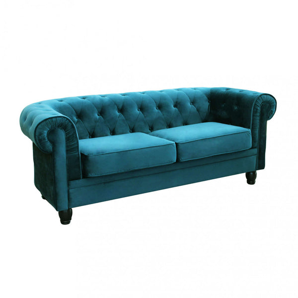 online Chesterfield 3-Sitzer-Sofa 197 x 74 x 82 h cm in blauem Samt