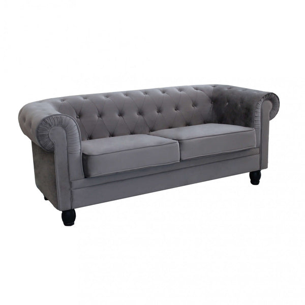 Chesterfield 3-Sitzer-Sofa 197 x 74 x 82 h cm in grauem Samt prezzo