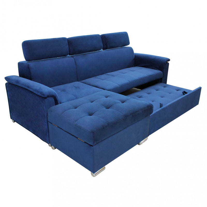 Divano Letto Derrick 234x148x84 cm in Tessuto Blu-2