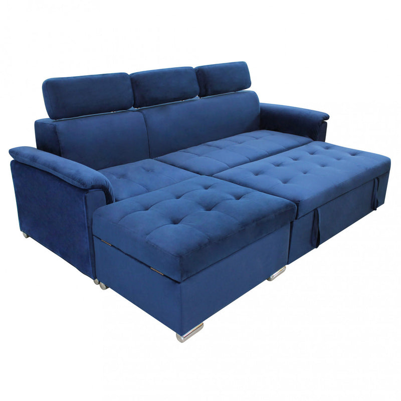 Divano Letto Derrick 234x148x84 cm in Tessuto Blu-3