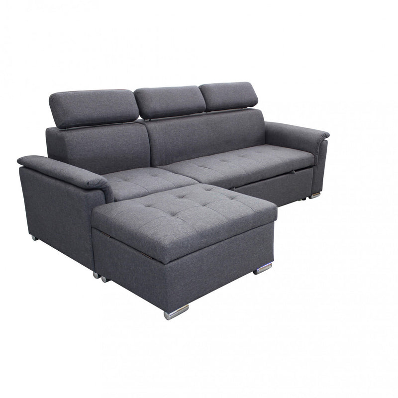 Divano Letto Derrick 234x148x84 cm in Tessuto Grigio scuro-1