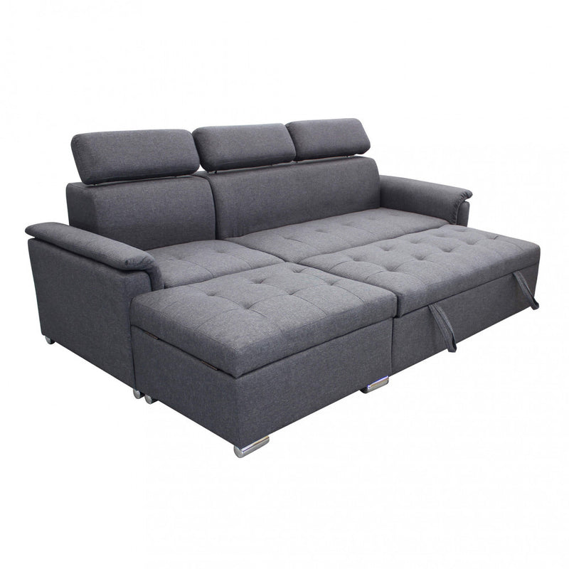 Divano Letto Derrick 234x148x84 cm in Tessuto Grigio scuro-4