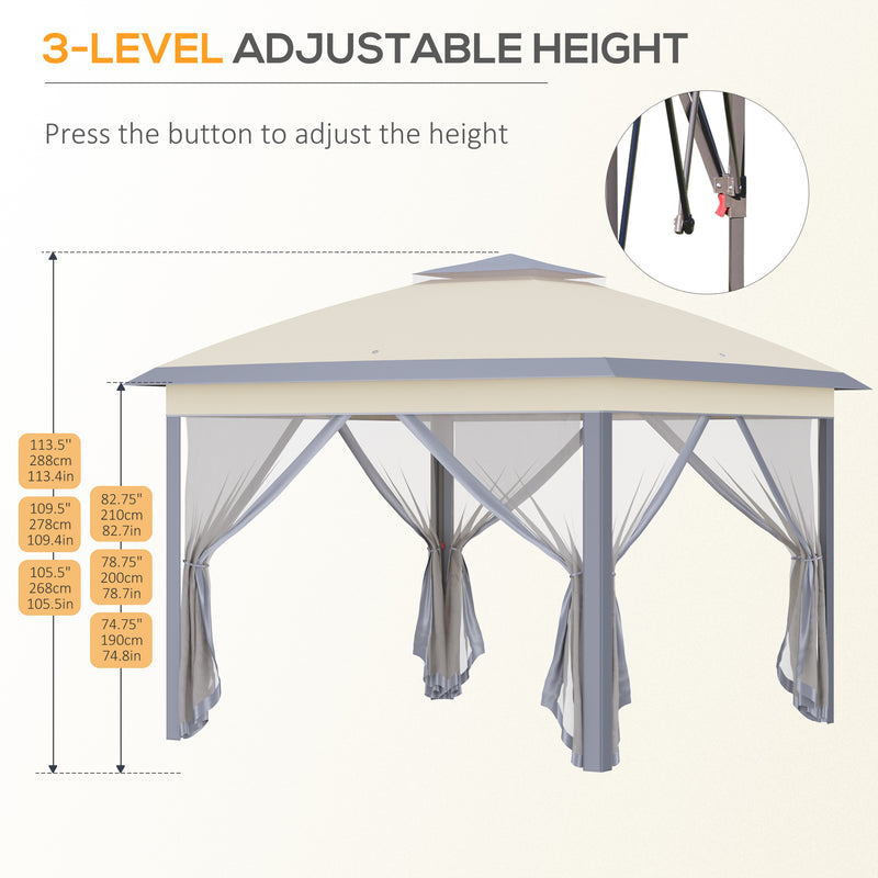 Gazebo Pieghevole da Giardino 3,3x3,3x2,88m con Zanzariera in Acciaio e Tessuto Oxford Beige-6