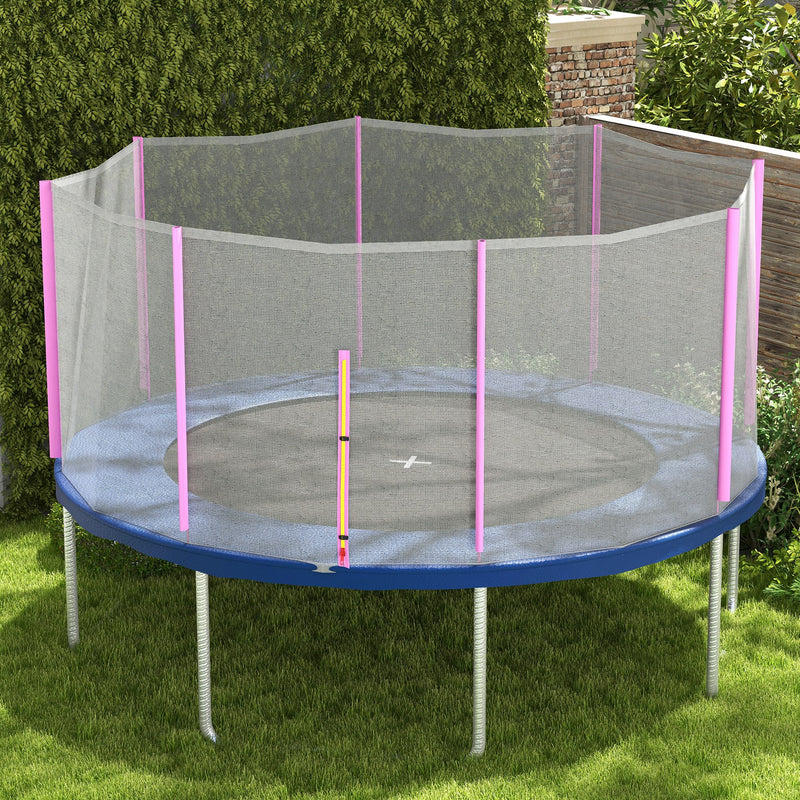 Rete di Protezione per Trampolini a 6 Pali con Ingresso con Cerniera Ø366x180 cm in PE Nero e Rosa-8