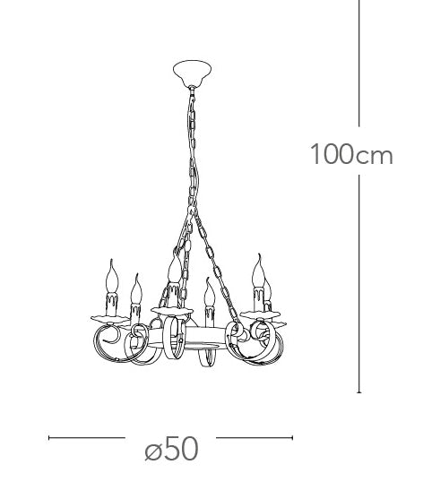 Lampadario Circolare Metallo Legno Sospensione Rustica Vintage E14 Ambiente I-252/00500-4