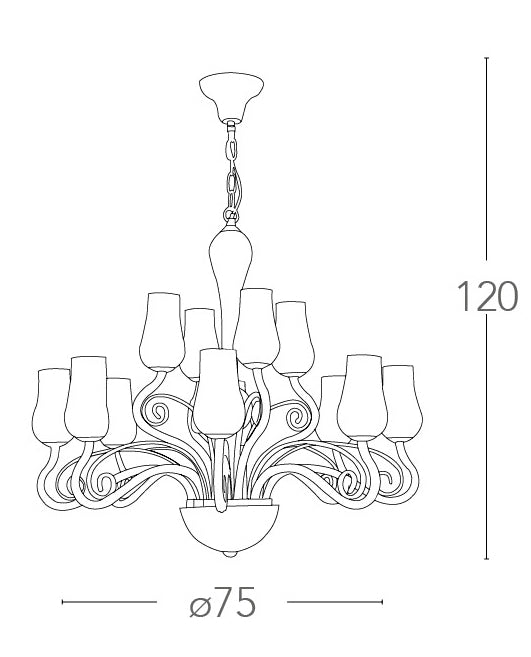 Lampadario Vetro Soffiatto Bianco Trasperente Decoro Cromato Classico E14 Ambiente I-ANGEL/12-4