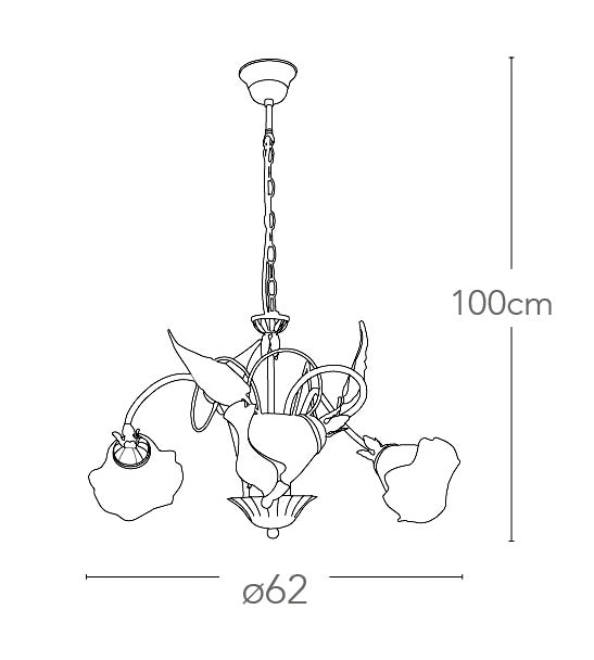 Lampadario a Sospensione Metallo Ramato diffusori Vetro Decoro a Mano Floreale Classico E14 Ambiente I-AUTUNNO/3-2