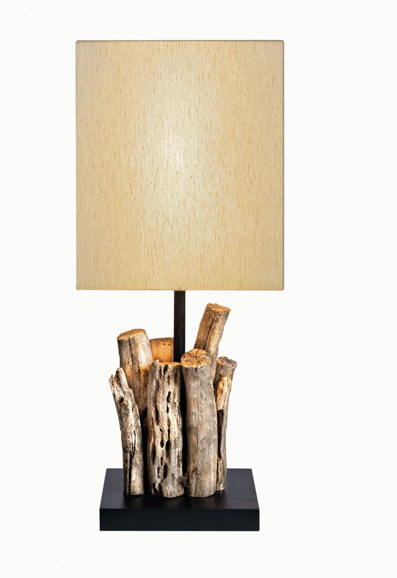 Lume Etnico Legno Naturale Paralume Tessuto Beige Lampada da Tavolo Moderna E14  Ambiente I-JODIE/L-1