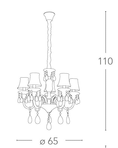 Lampadario Sospeso Oro Gocce Cristallo K9 paralumi Tessuto Decorato Classico E14 Ambiente I-MONET/5-2