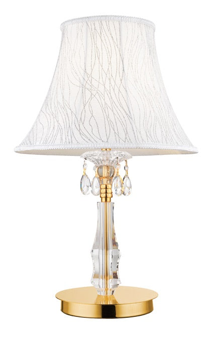 Lampada da Tavolo Gocce Cristallo K9 finitura Oro paralume Tessuto Decorato Classica E27 Ambiente I-MONET/LG-1