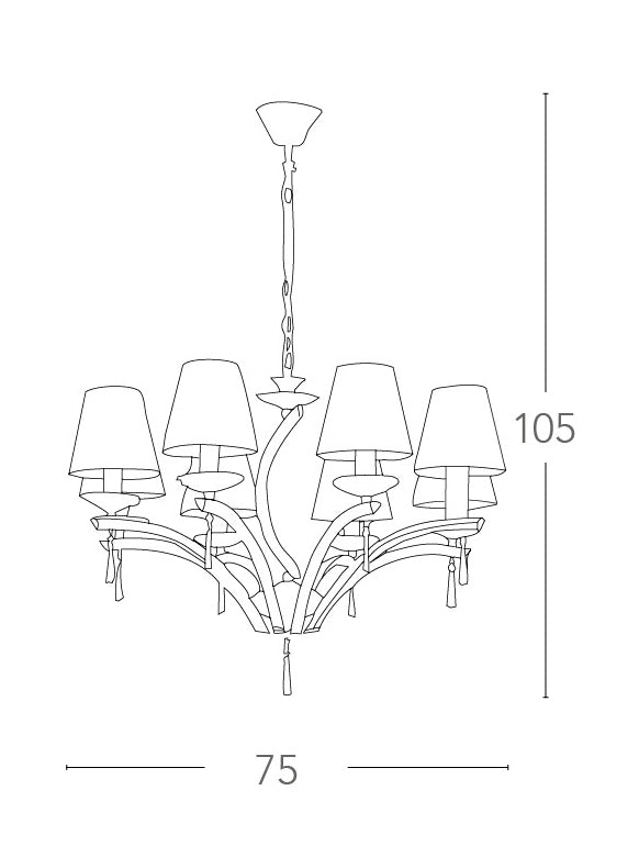 Lampadario Classico paralumi Tessuto Metallo Cristalli K9 E14 Ambiente I-ORCHESTRA/8-4