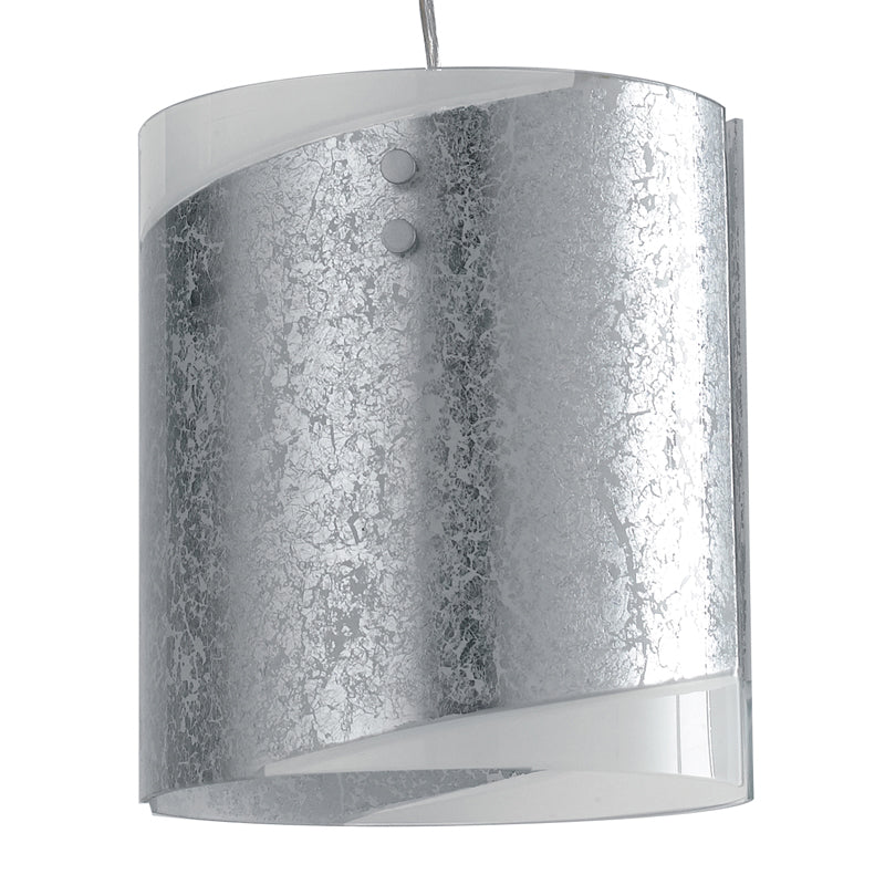 Sospensione Cilindrica Vetro Bianco Decoro Argento Lampadario Moderno Interni E27 Ambiente I-PARIS/S1-3