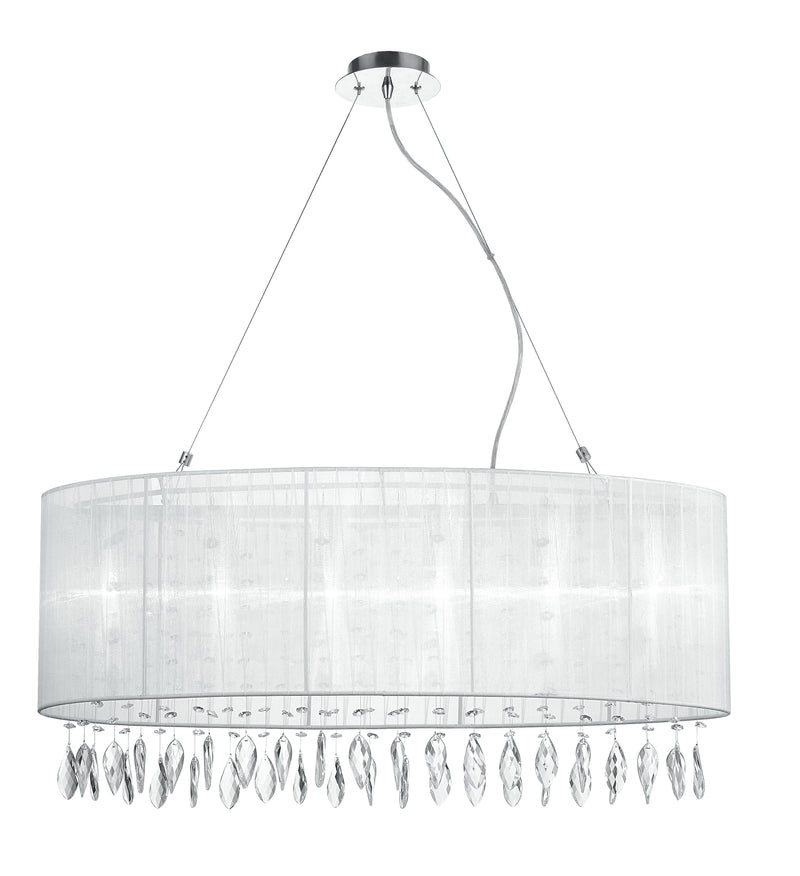 Lampadario a Sospensione Bianco Circolare Gocce Cristalli K9 Organza Classico E247 Ambiente I-PATTY/S6-1