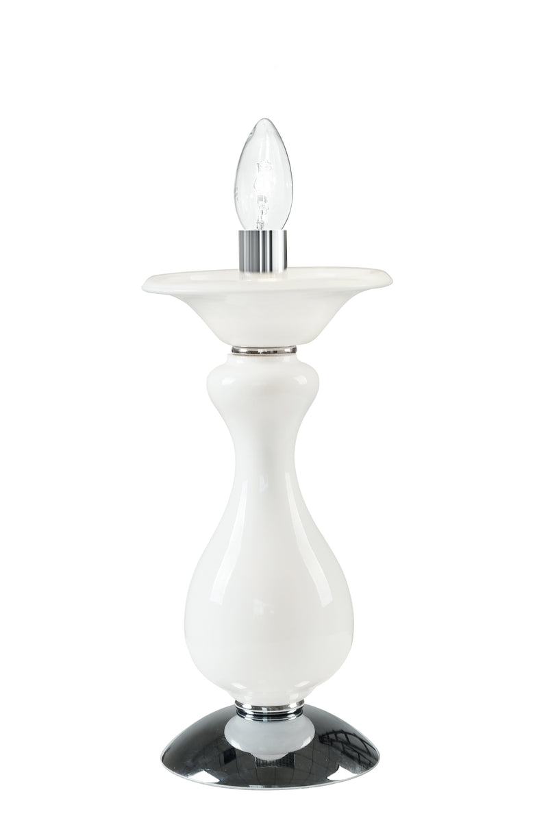 Lume Bianco Pasta di Vetro Finiture Cromate Lampada da Tavolo Classica E14 Ambiente I-SOFFIO/LUME-1