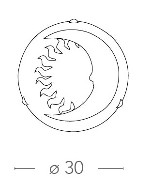 Plafoniera Tonda Disegno Sole Luna Vetro Bianco Lampada Cameretta E27 Ambiente I-SOLE/PL30-2