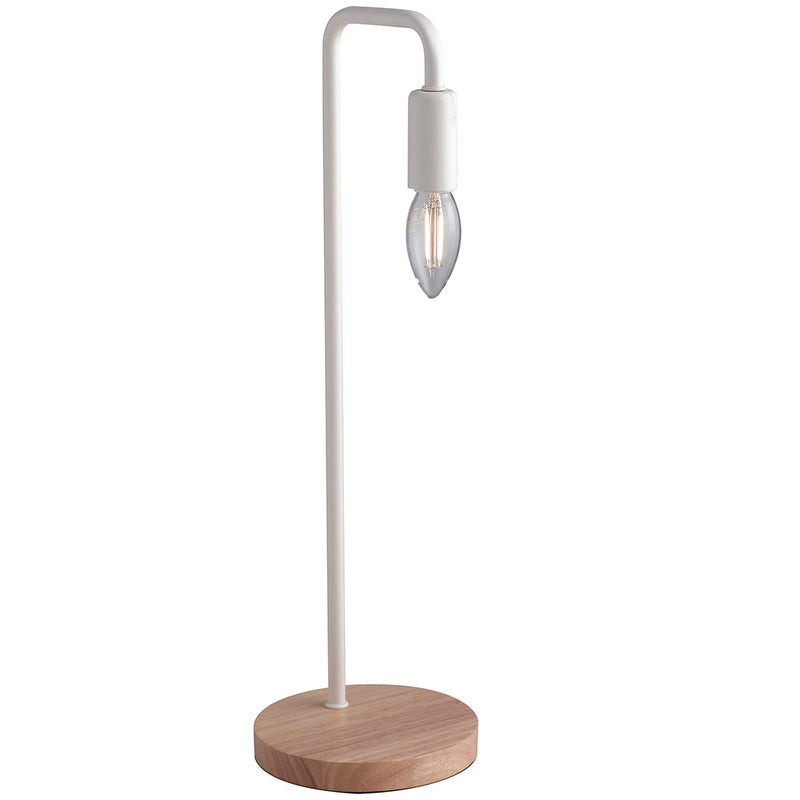 Lampada da Tavolo Minimal Metallo Bianco Base Legno Naturale Moderna Scrivania E14 Ambiente I-SUSHI-L-1