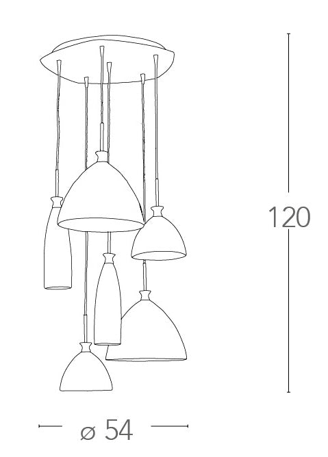 Lampadario 6 Sospensioni Bianco paralumi Diversi Vetro in Pasta struttura Metalllo Moderno E14 Ambiente I-SWING-SP-6-4