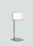 Lampada da Tavolo Metallo Cromato paralume Vetro Trasparente e Bianco Lumetto Moderno G9 Ambiente I-YOGA-L-1