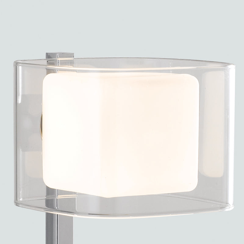 Lampada da Tavolo Metallo Cromato paralume Vetro Trasparente e Bianco Lumetto Moderno G9 Ambiente I-YOGA-L-2