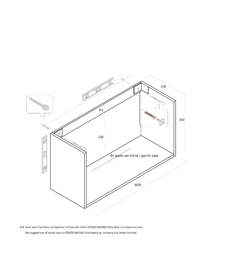 Mobile Bagno Sospeso 100 cm in Legno TFT Ibiza Bianco Opaco-4