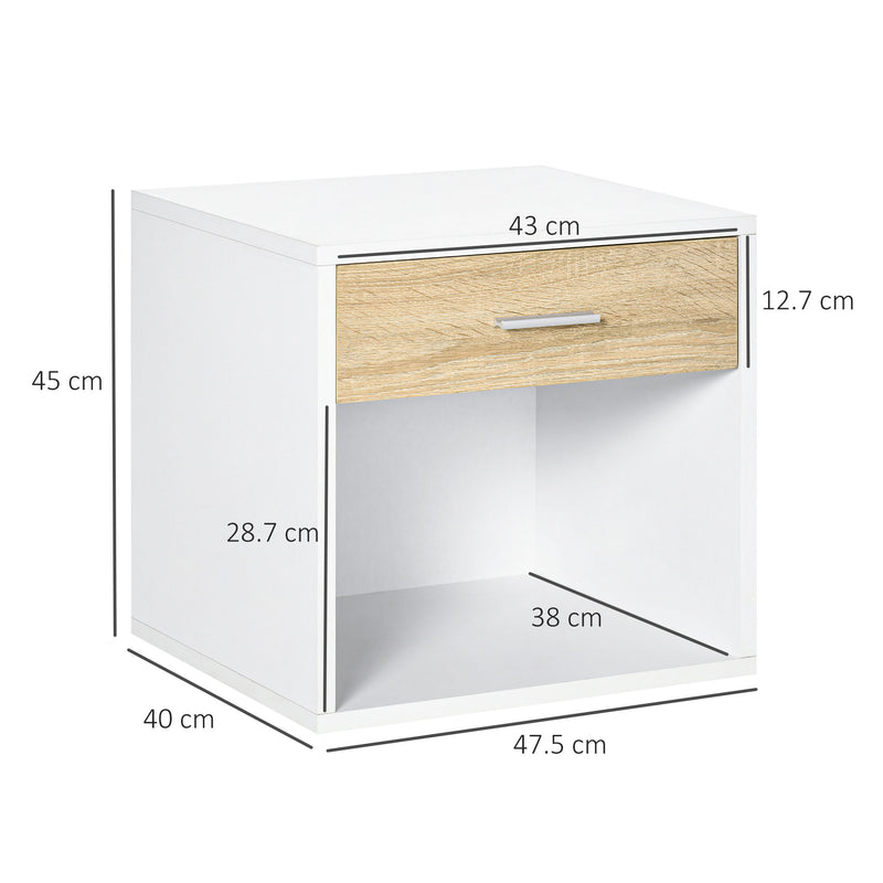 Set 2 Comodini 1 Cassetto 47,5x40x45 cm in Truciolato Bianco e Legno Naturale-3