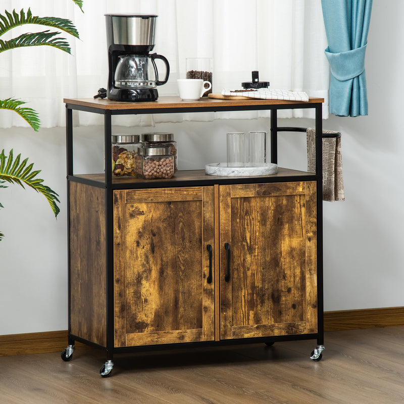 Carrello da Cucina con Ripiano Aperto 90x40x90 cm in Truciolato e Acciaio Marrone-2