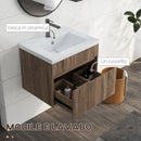 Mobile Lavabo 1 Cassetto 60x45,5x45 cm in Truciolato e Ceramica Marrone Chiaro-5