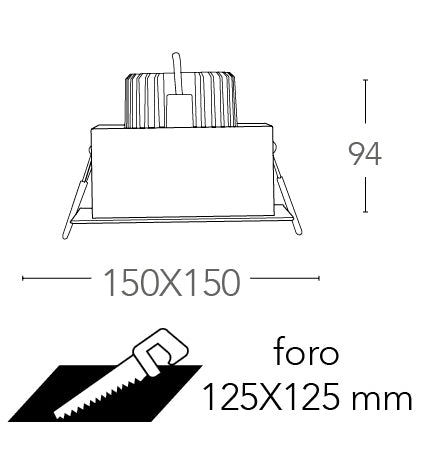 Faretto Orientabile Quadrato Nero Bianco Incasso Led 20 watt Luce Calda Intec INC-APOLLO-1X20C-3