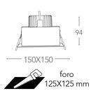 Incasso Quadrato Bianco Nero Controsoffitto Faretto Orientabile Led 20 watt Luce Naturale Intec INC-APOLLO-1X20M-3