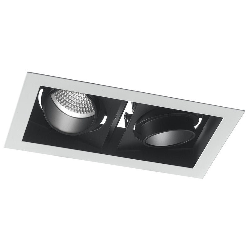 Faretto Incasso 2 Luci Orientabili Bianco Nero Cartongesso Led 60 watt Luce Calda Intec INC-APOLLO-2X30C-1