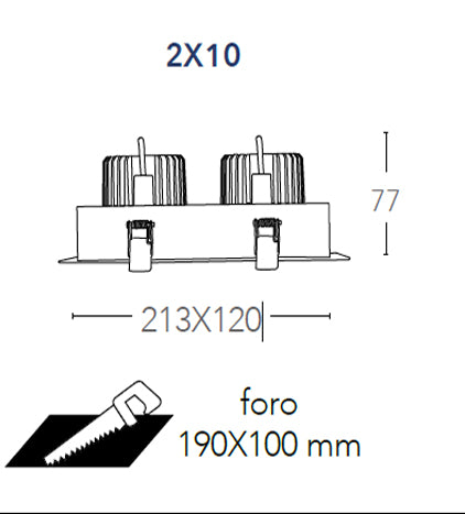 Faretto Orientabile Due Luci Nero Bianco Incasso Soffitto Ribassato Led 90 watt Luce Calda Intec INC-APOLLO-2X45C-4