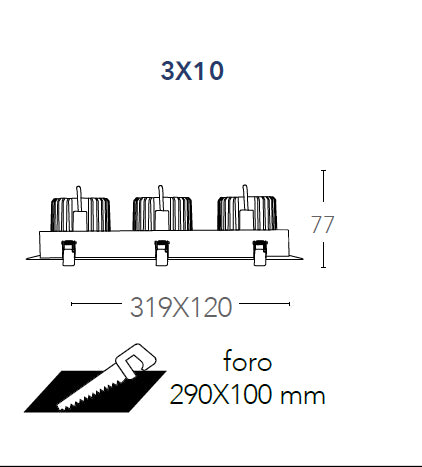 Faretto a Incasso Controsoffitto Bianco Nero Due Luci Orientabili 30 watt Luce Calda Intec INC-APOLLO-3X10C-4