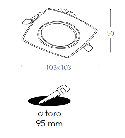 Faretto Bianco Orientabile Alluminio Quadrato Incasso Led 8 watt Luce Fredda Intec INC-KLIPPE-8F-3