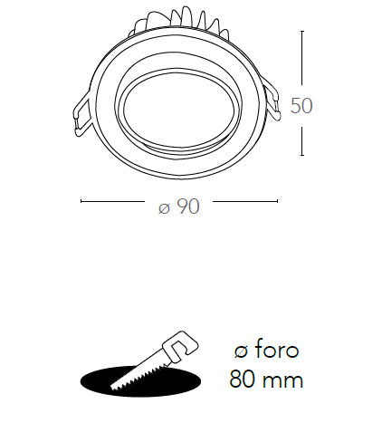 Incasso Controsoffittatura Faretto Tondo Orientabile Alluminio Bianco Led 5 watt Luce Fredda Intec INC-KRONE-5F-3