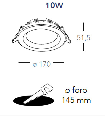 Faretto Incasso Alluminio Bianco Tondo Controsoffitto Led 10 watt Luce Fredda Intec INC-LYRA-10F-3