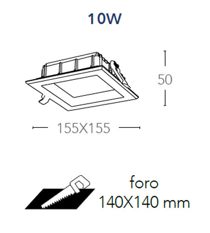 Faretto Incasso Bianco Satinato Quadrato Alluminio Pressofuso Led 10 watt Luce Fredda Intec INC-MARK-10F-3