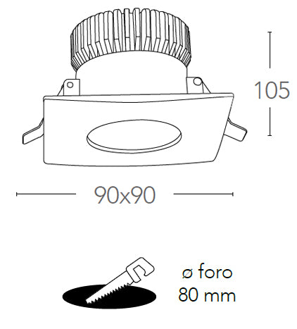 Faretto a Incasso Quadrato Alluminio Pressofuso Bianco Goffrato Led 6 watt Luce Calda Intec INC-NADIR-Q6C-3